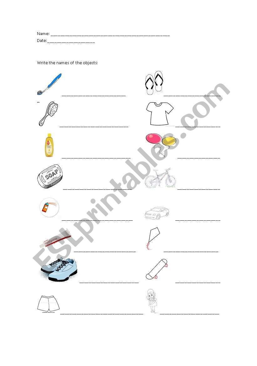 Objetos diversos worksheet