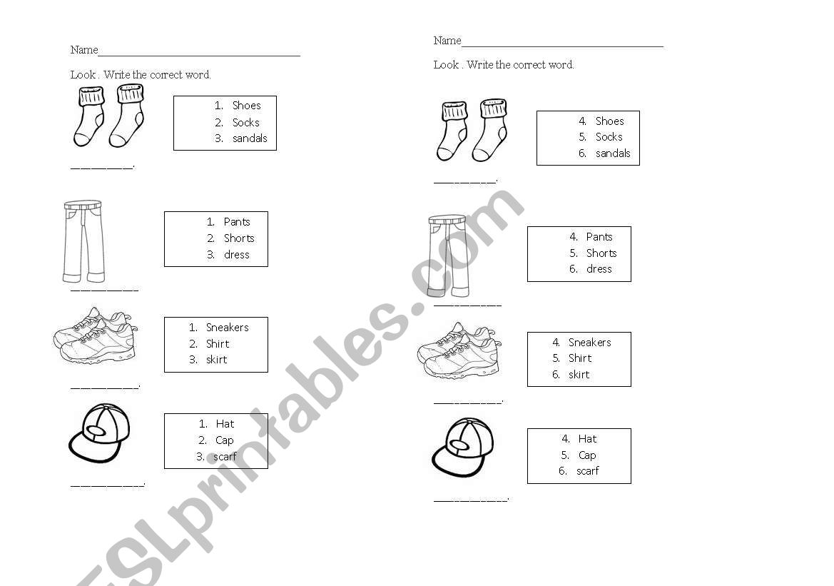 clothes worksheet
