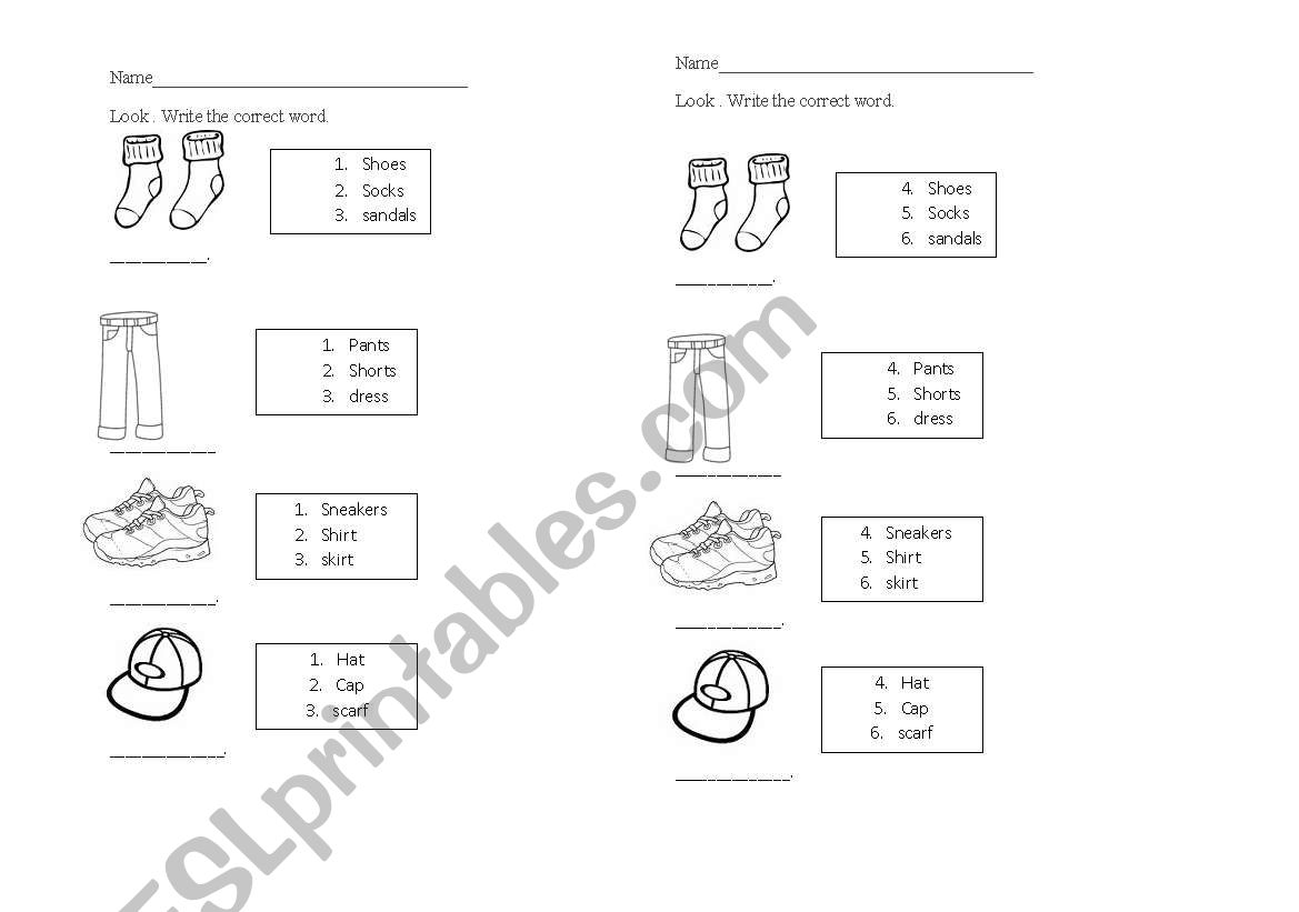 clothes worksheet