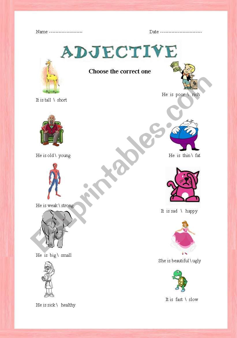 adjectives worksheet