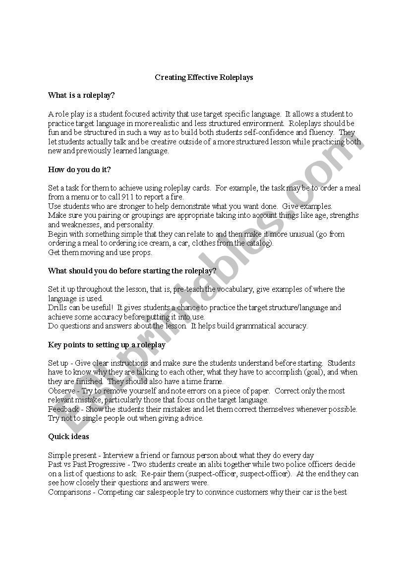 Creative Effective Roleplays worksheet