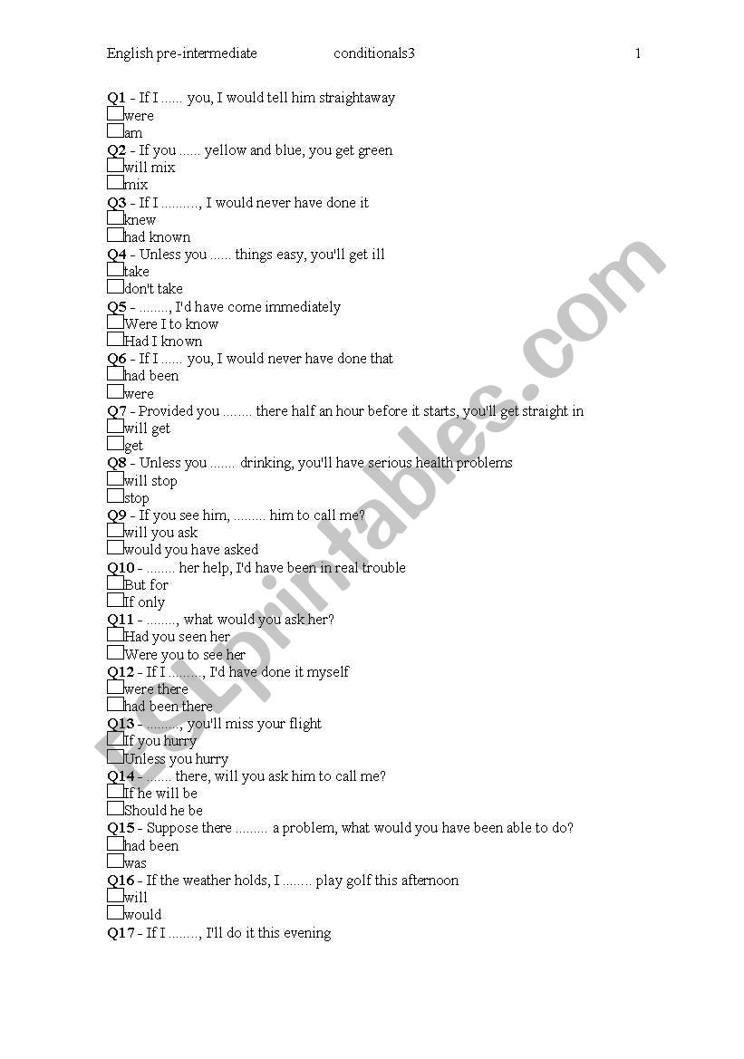 conditionals worksheet