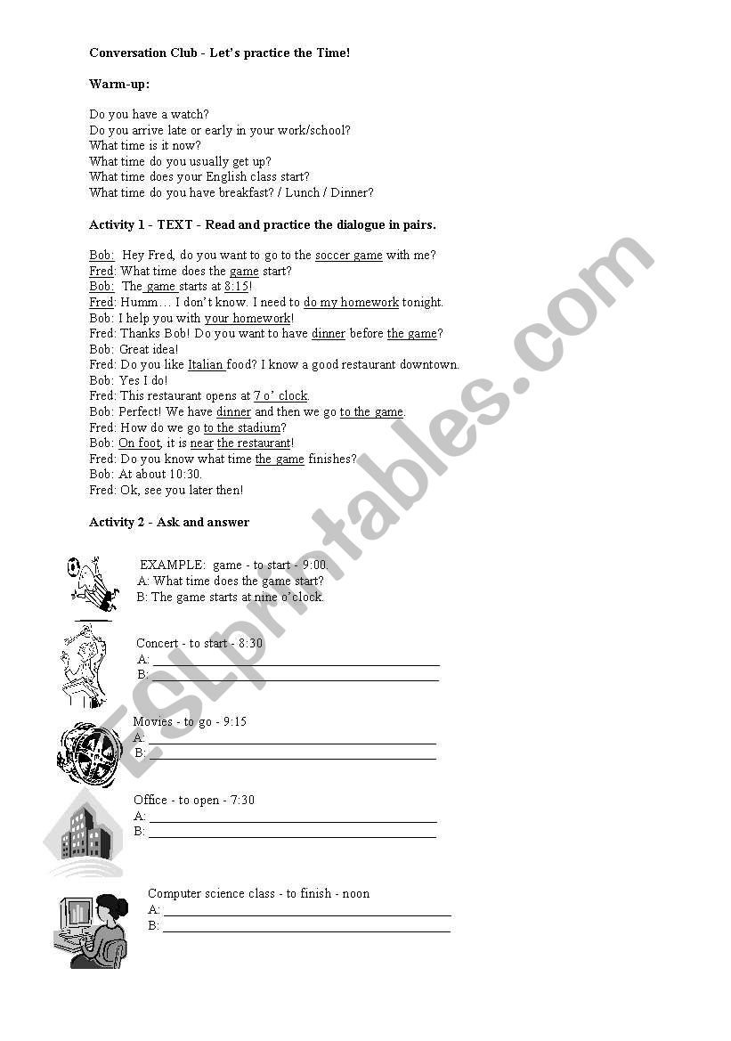 The time - Speaking Activity worksheet