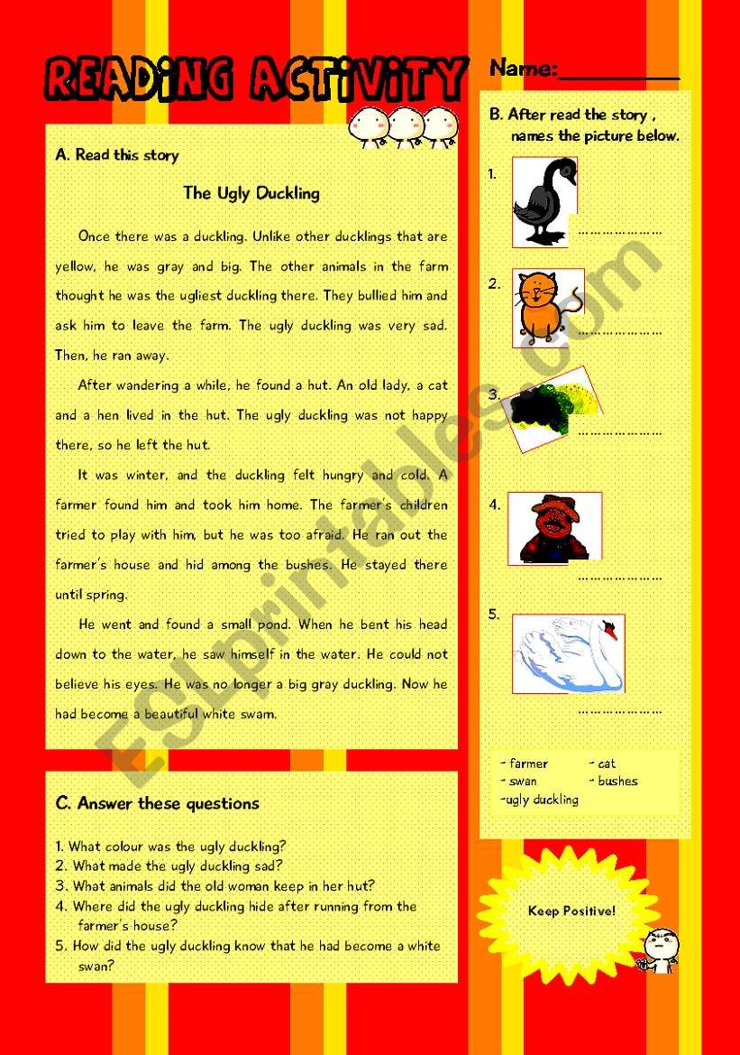 Reading-The Ugly Duckling worksheet