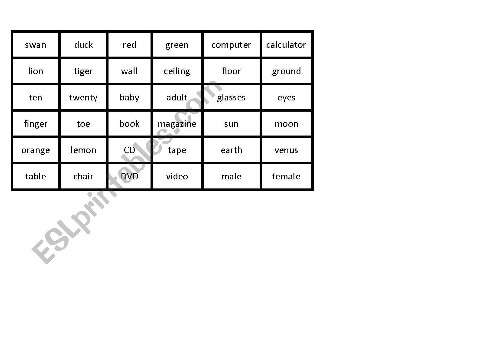 Matching exercise worksheet