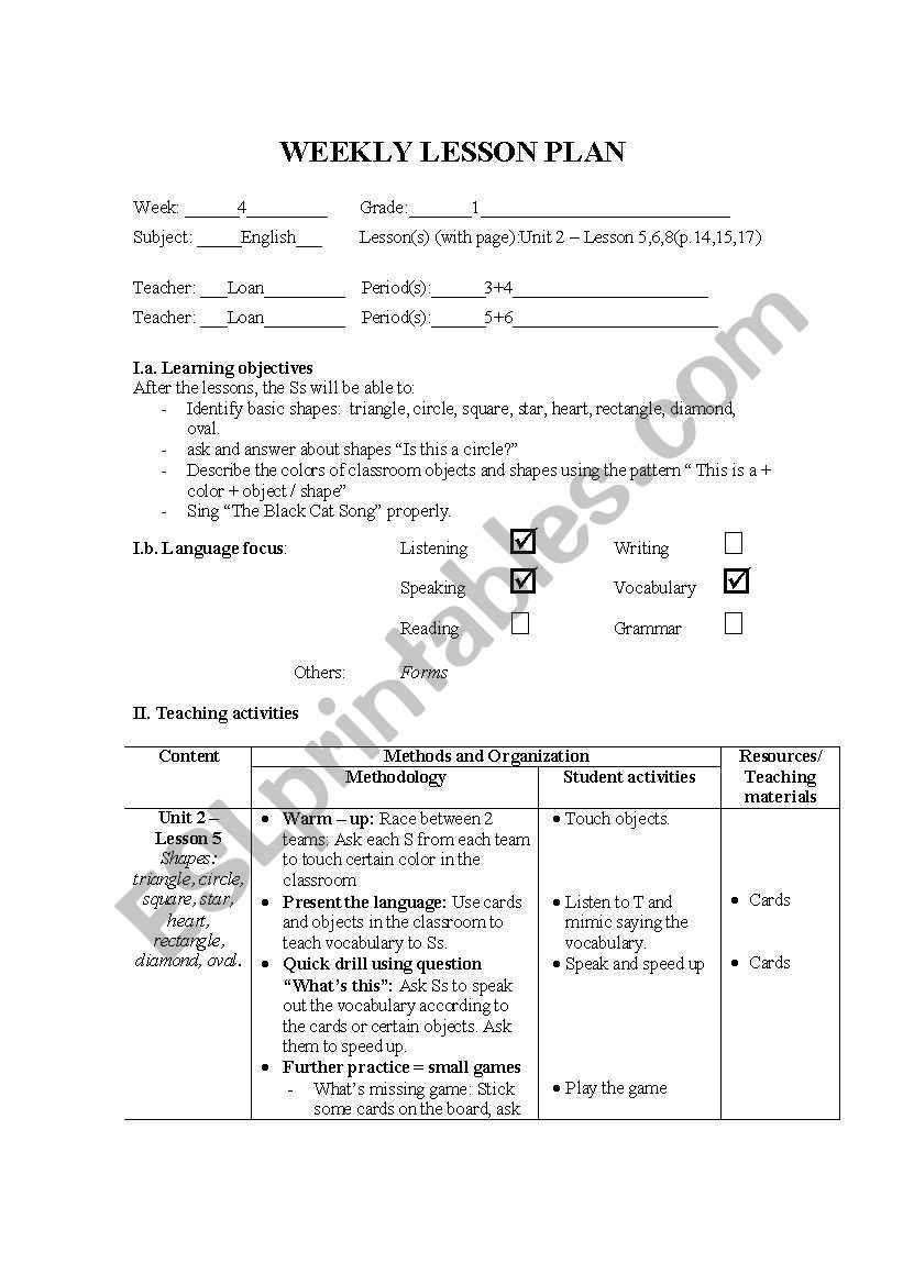 Shapes  Lesson Plan  ESL worksheet by bbtl