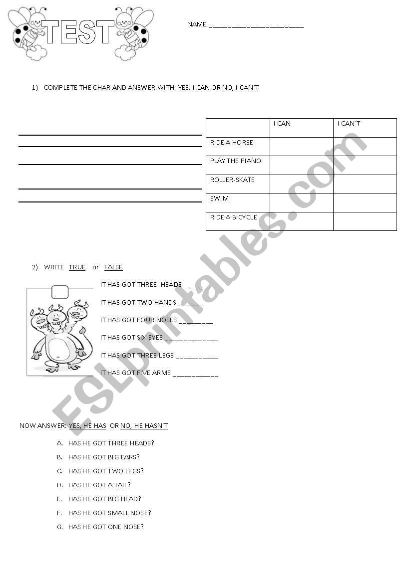 test 4th year worksheet