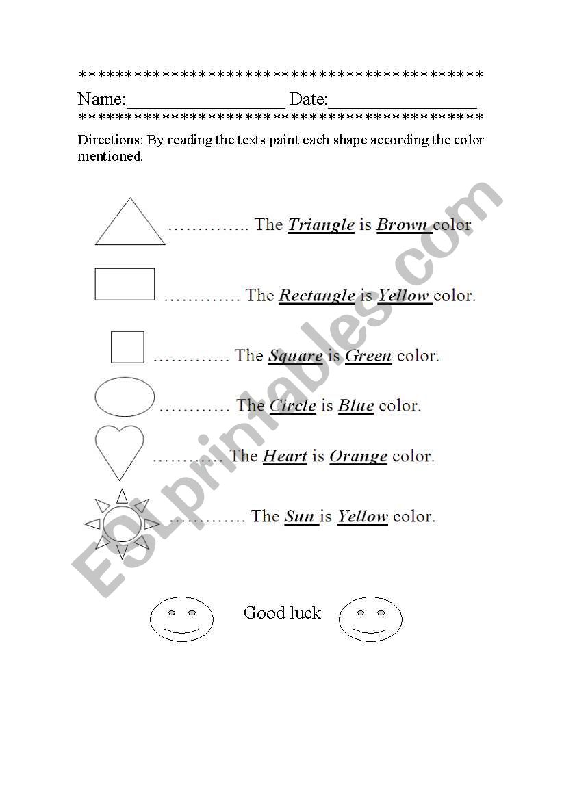 Colors and shapes worksheet