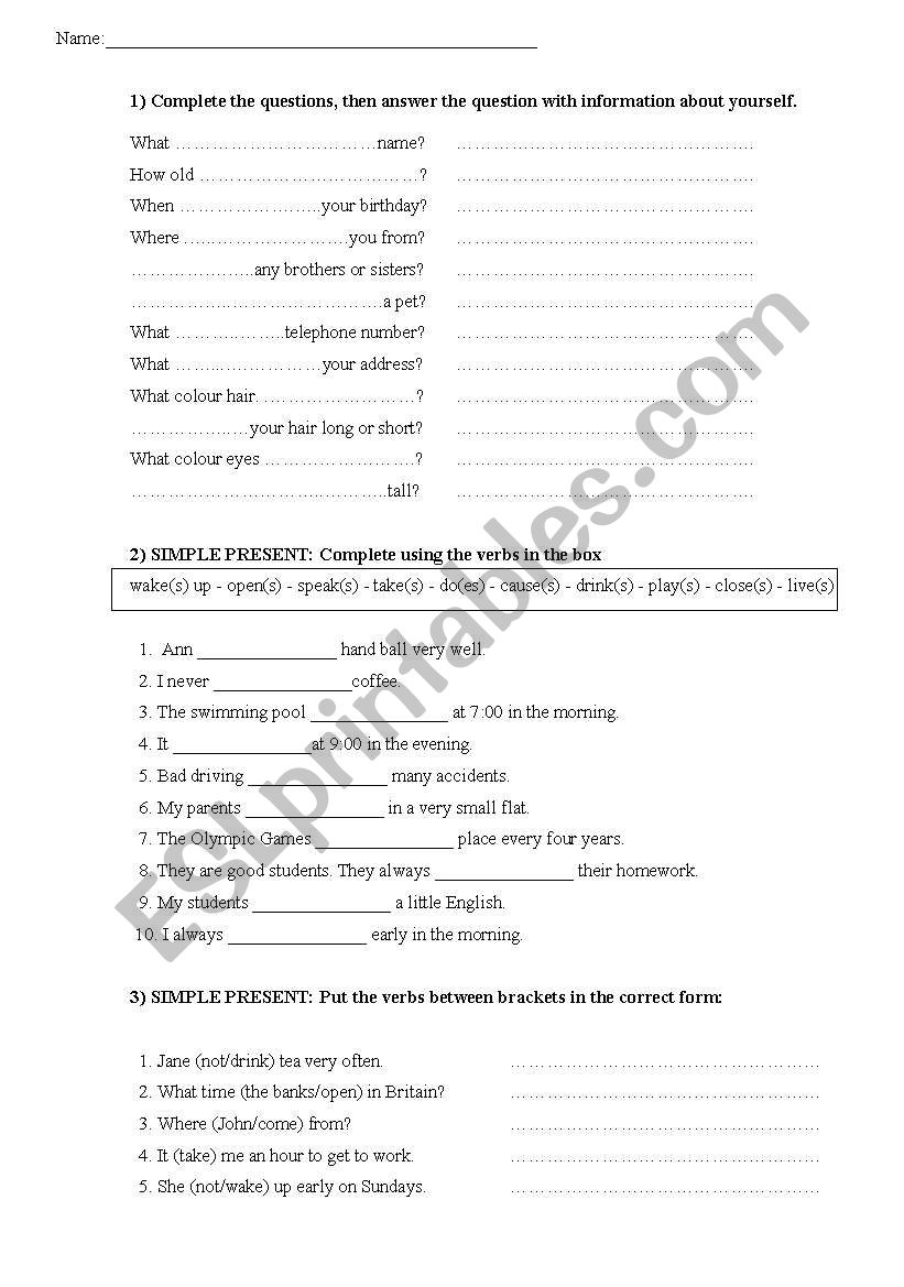 Simple present worksheet