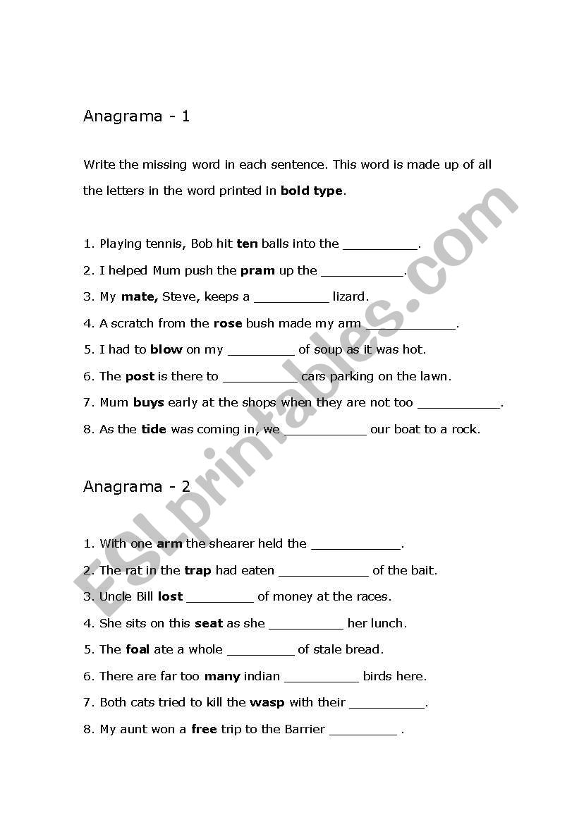 Anagrama 1~3 worksheet