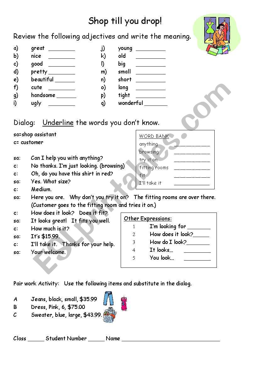 Shop till you drop! worksheet