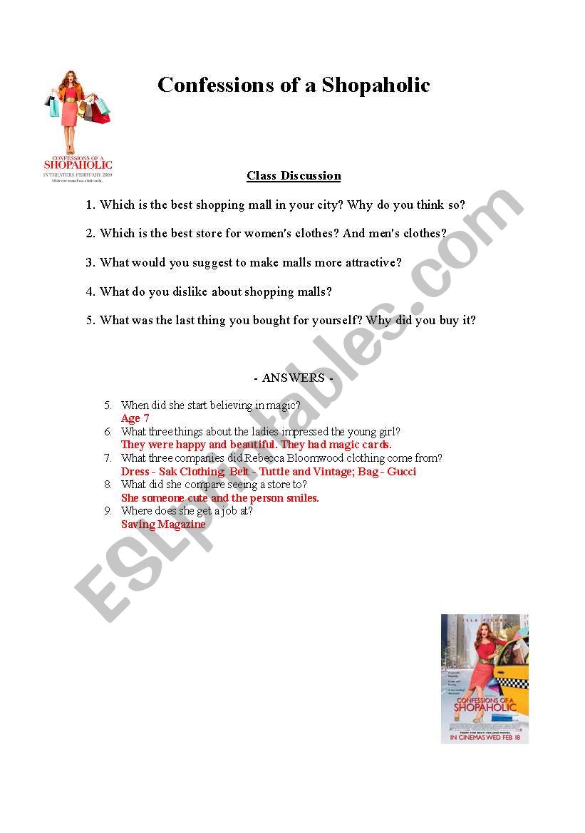 Confessions of a Shopaholic worksheet