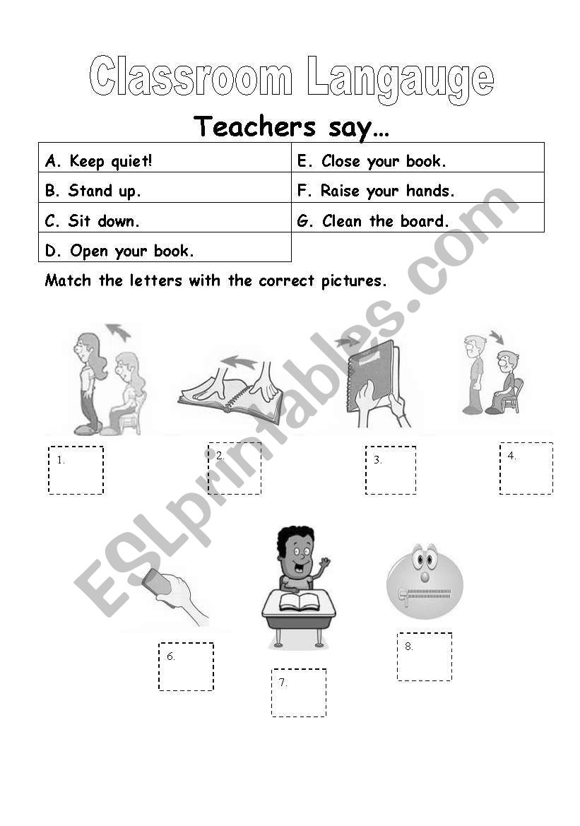 Classroom language worksheet