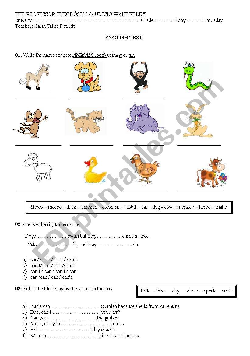 english test  worksheet