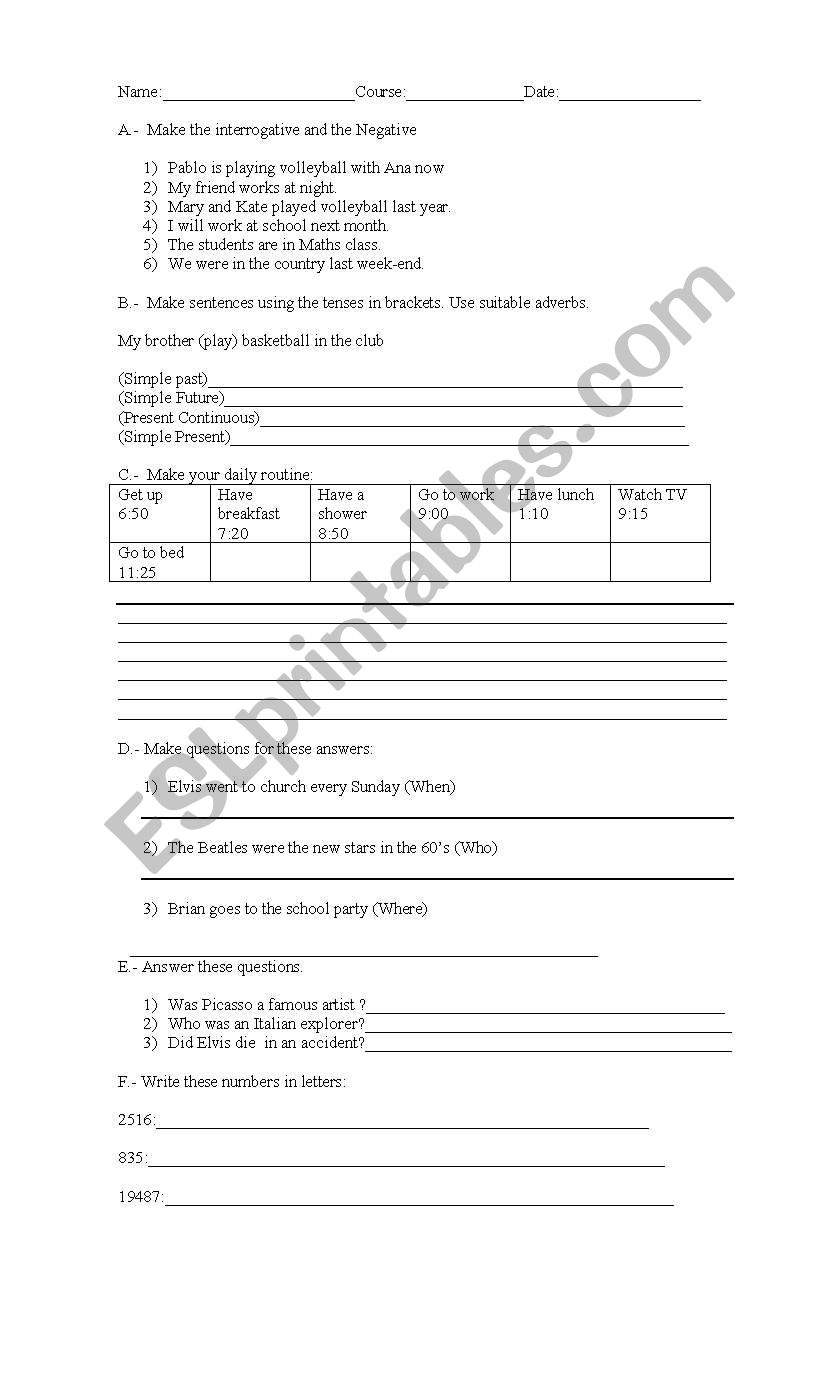 Verb tenses practice worksheet