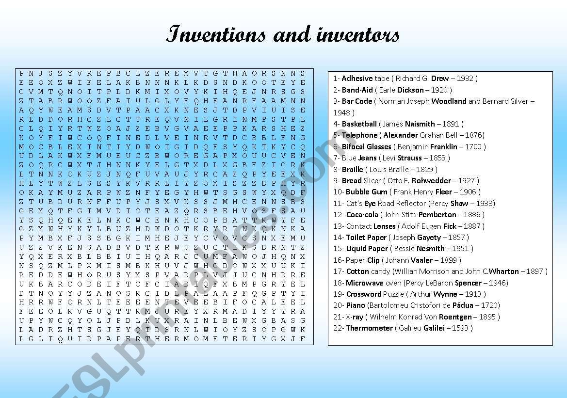 Inventions and inventors worksheet