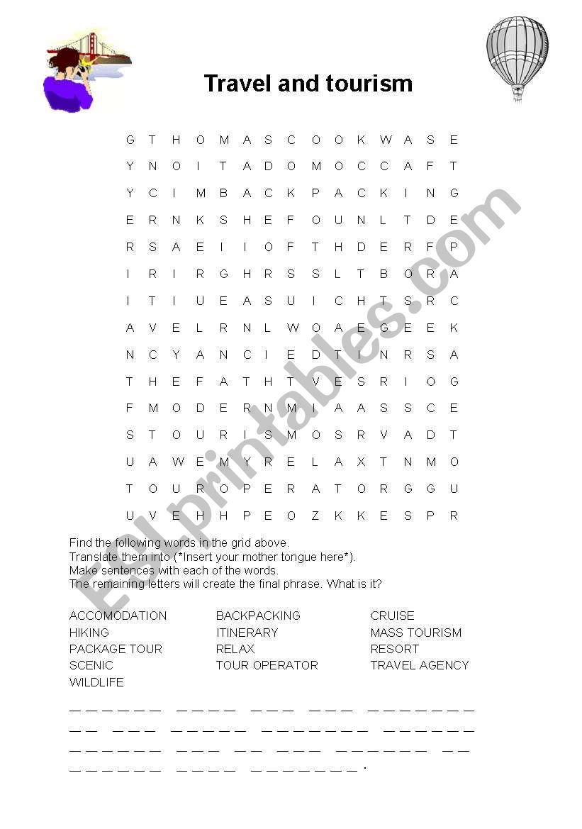 Travel and tourism - Puzzle worksheet