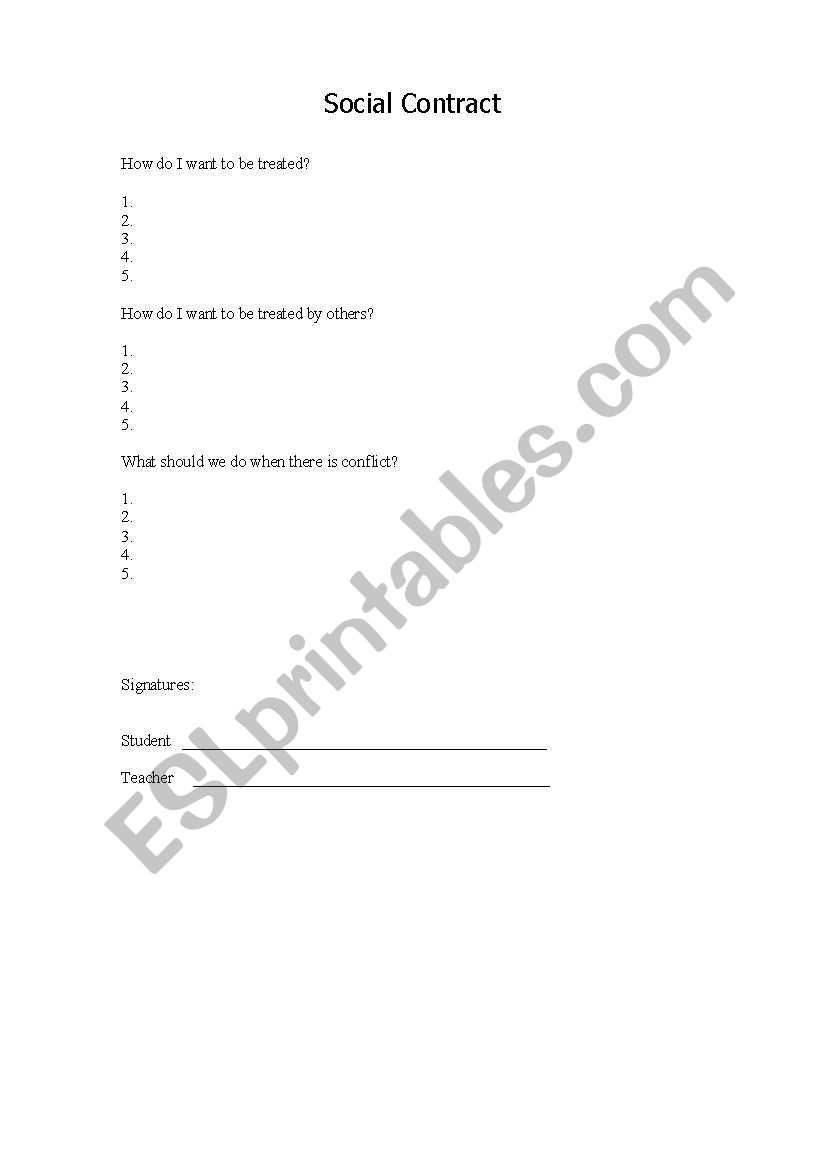 Social Contract worksheet