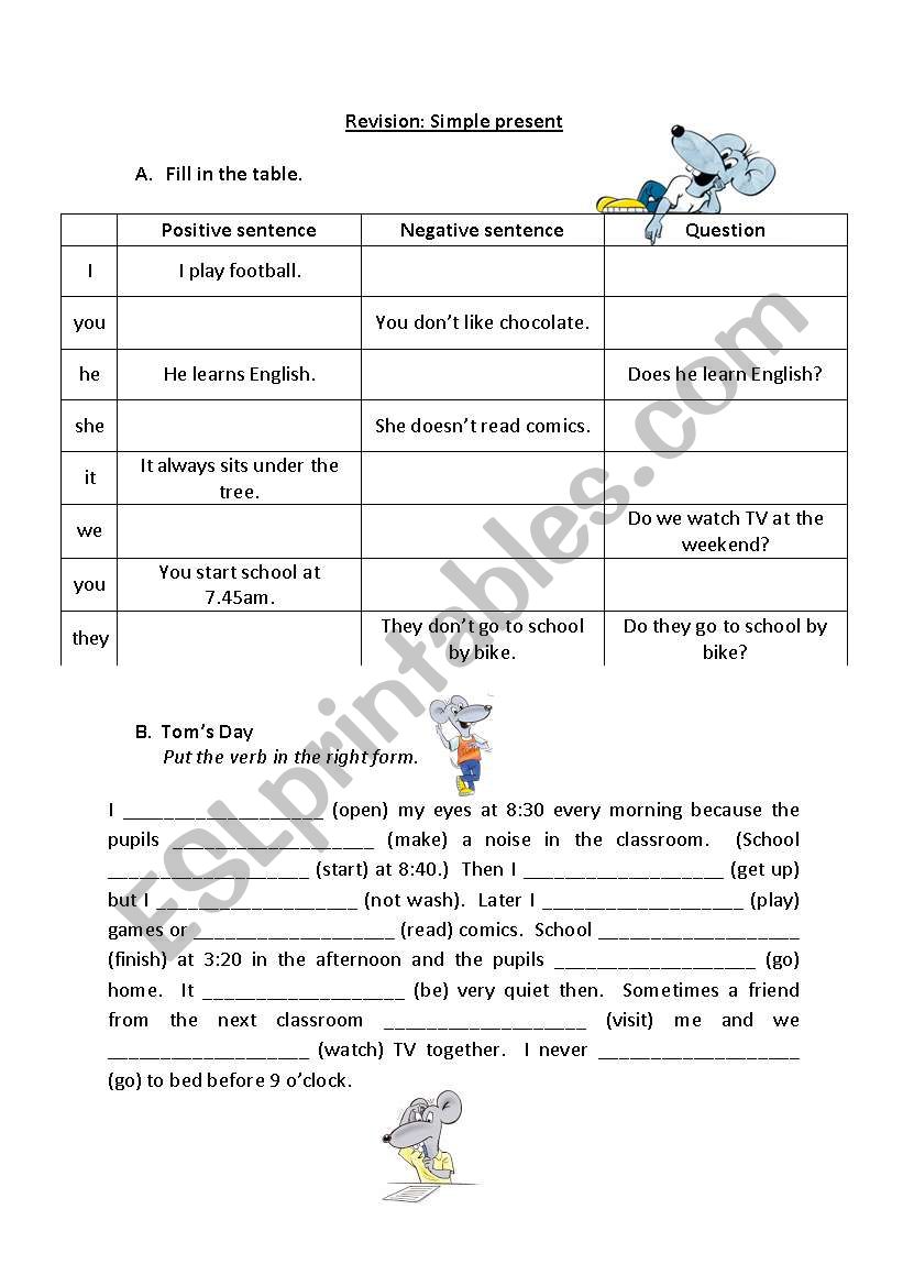 Simple present revision worksheet