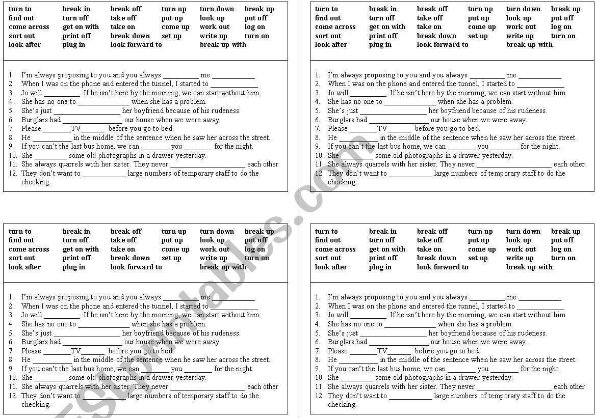 Phrasal Verbs worksheet