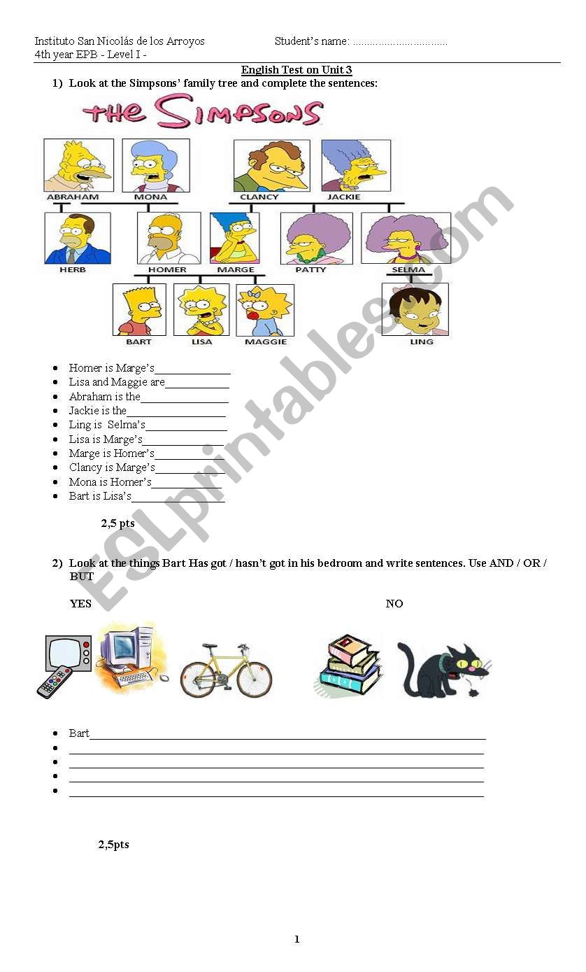 Simpsons Test worksheet