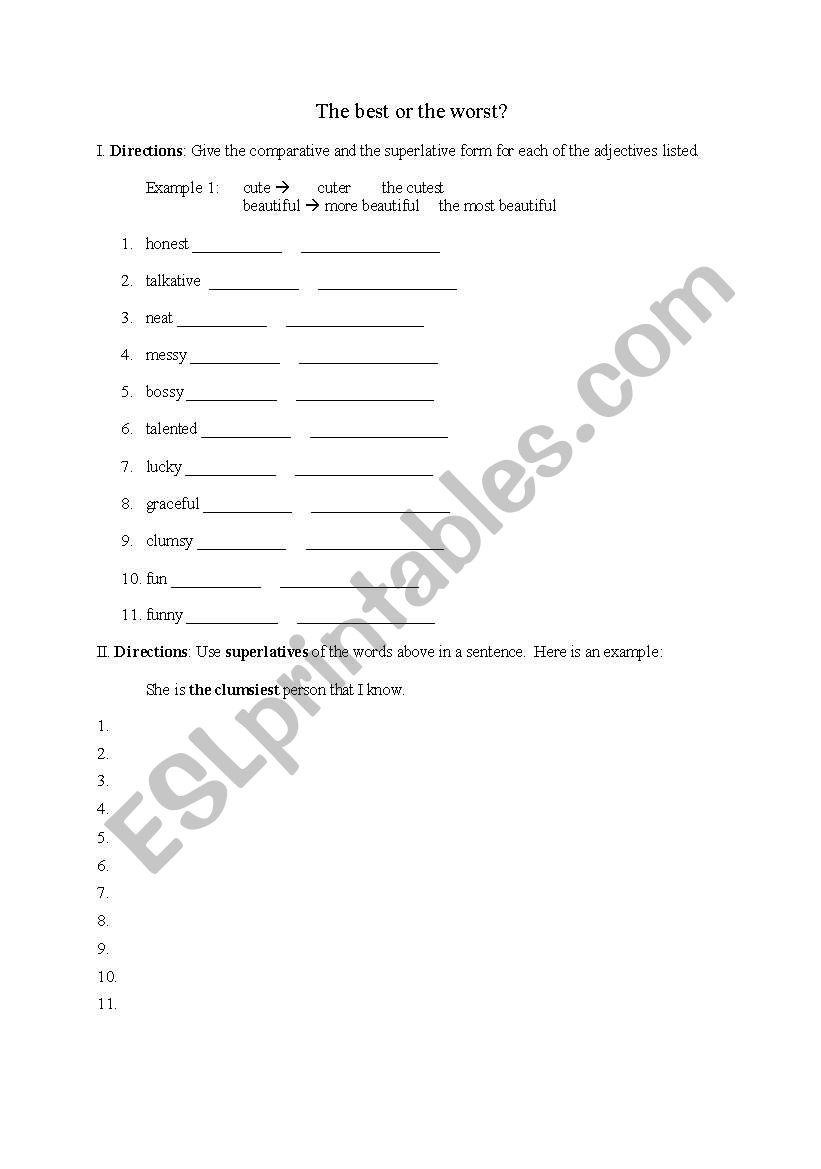 the best or the worst worksheet