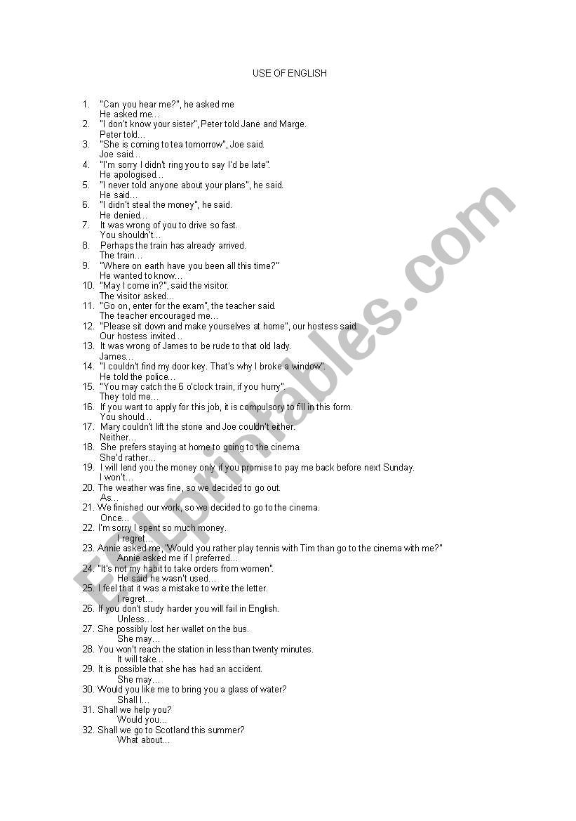 Use of English worksheet