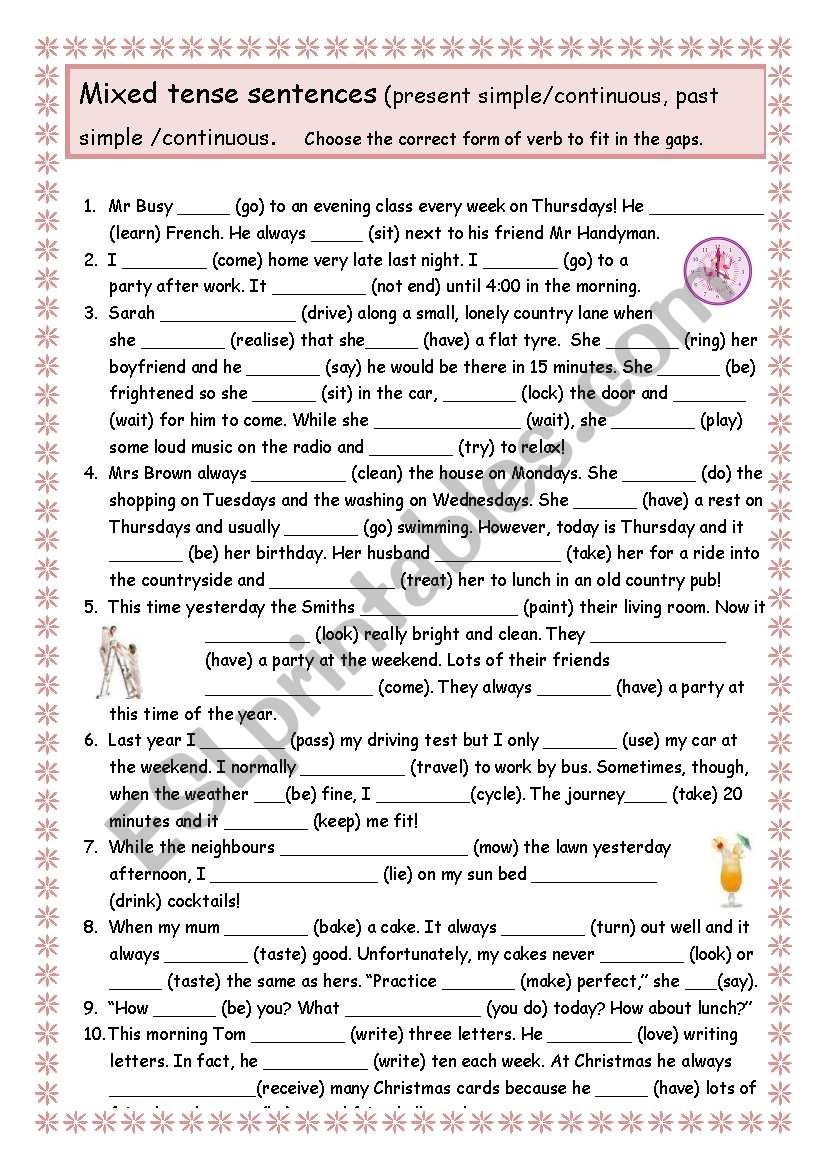 Mixed tense sentences worksheet