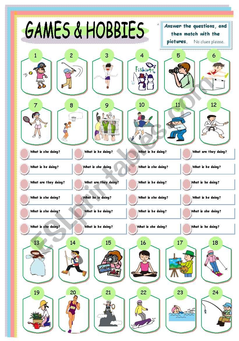 Games and Hobbies: 1of 3 worksheet