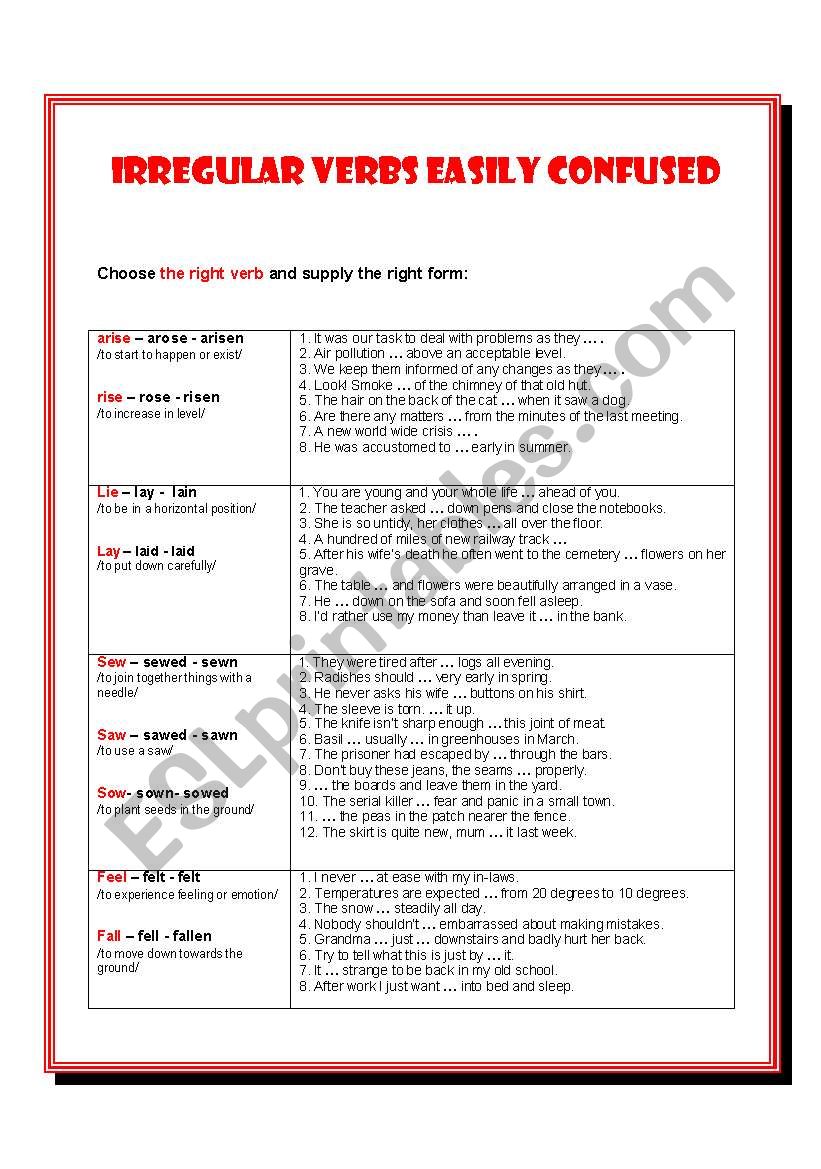 Easily Confused Verbs Worksheet