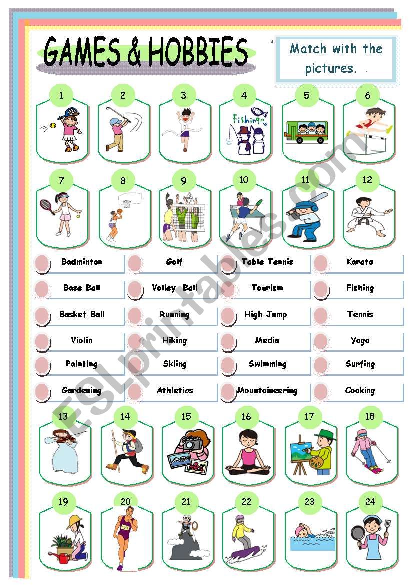 Games and Hobbies 2  of 3 worksheet