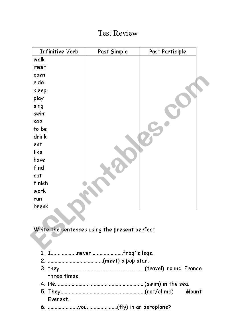 Present Perfect worksheet