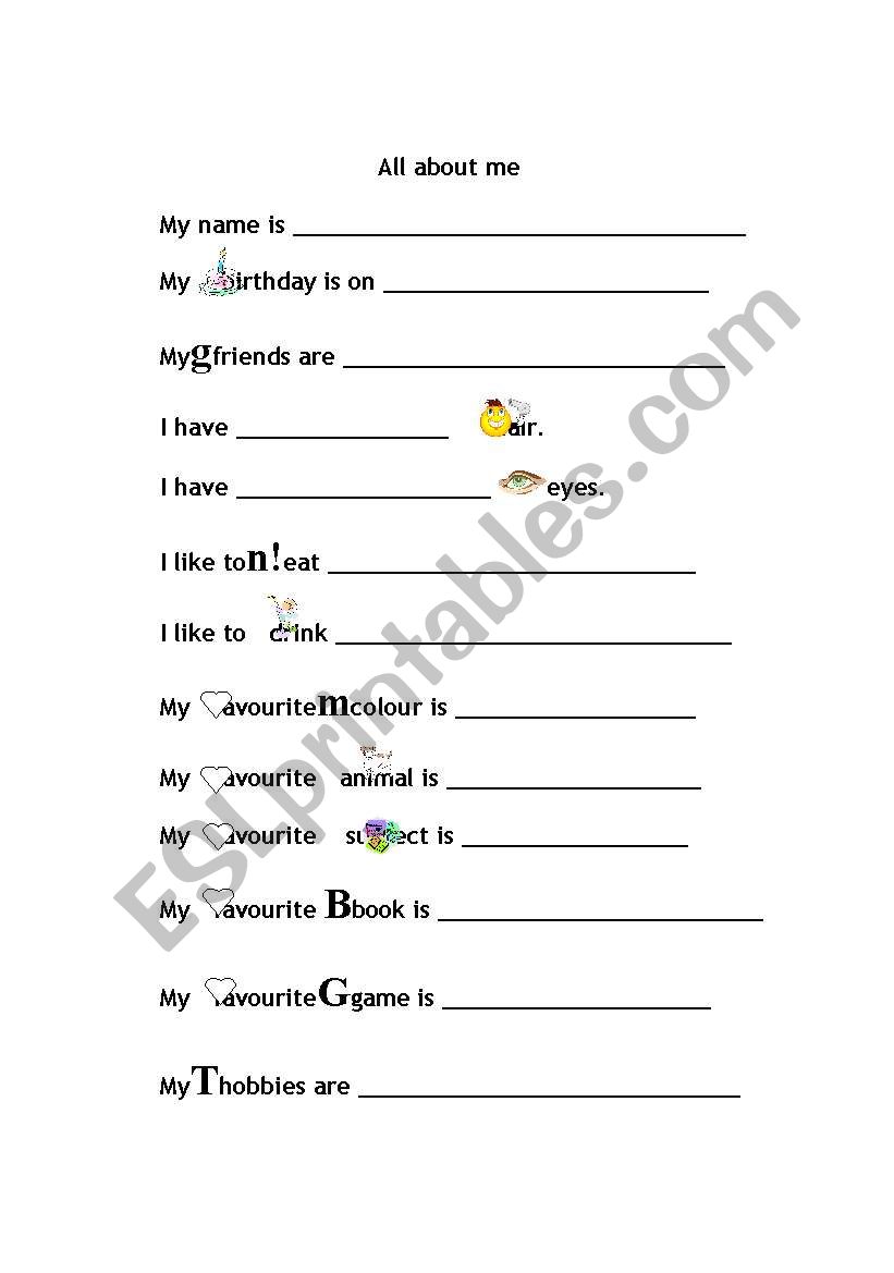 All about me worksheet