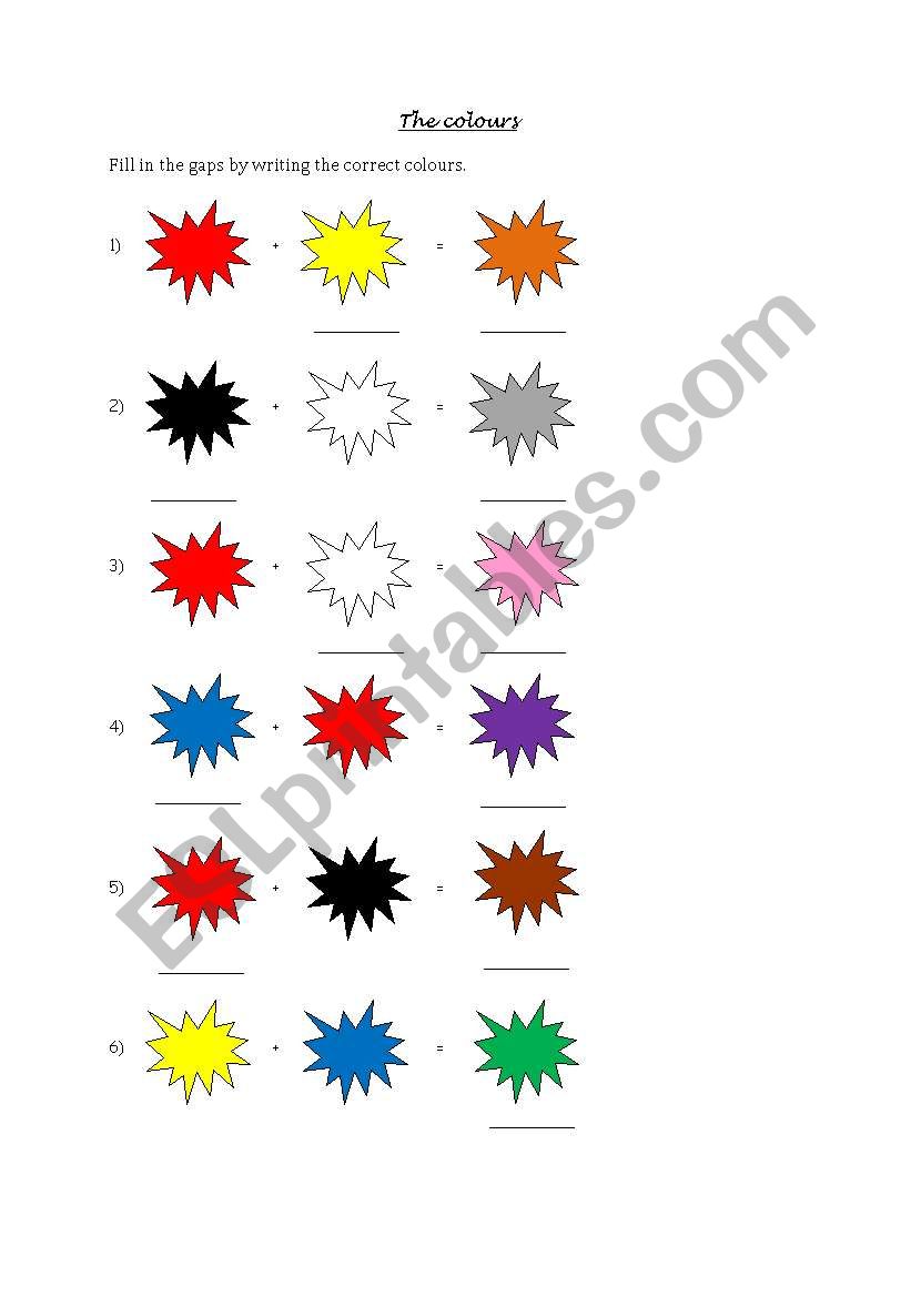 The colours worksheet