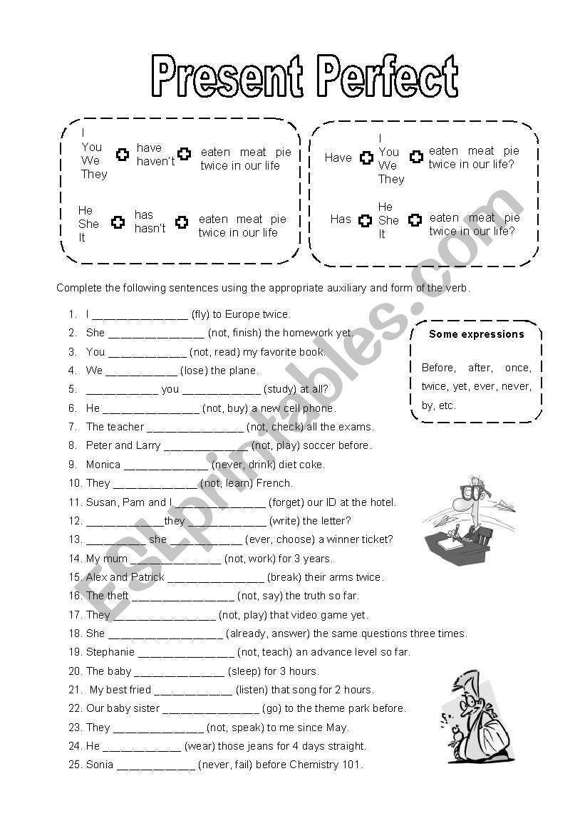 Present perfect, two pages  worksheet