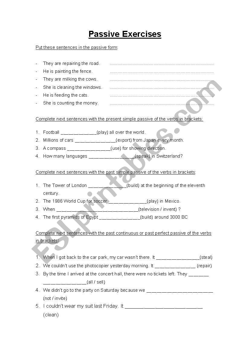 Passive Exercises worksheet