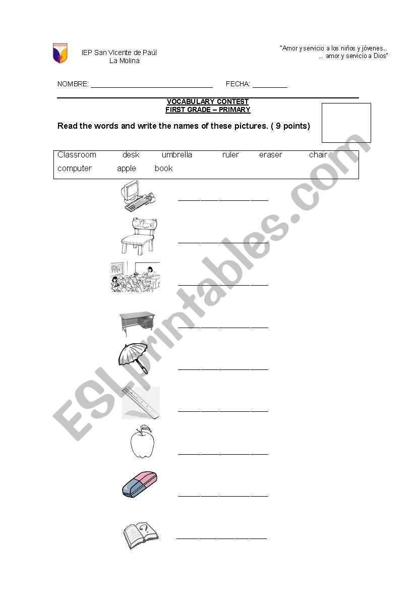 VOCABULARY CONTEST worksheet