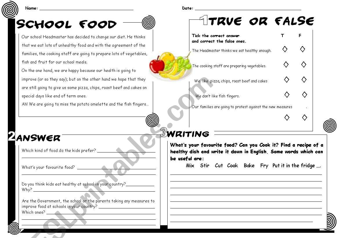 Shool food (with answers) worksheet