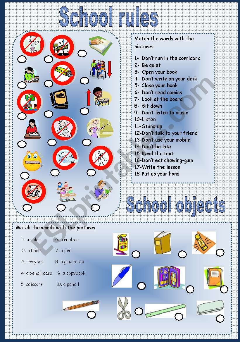 School rules and school objects