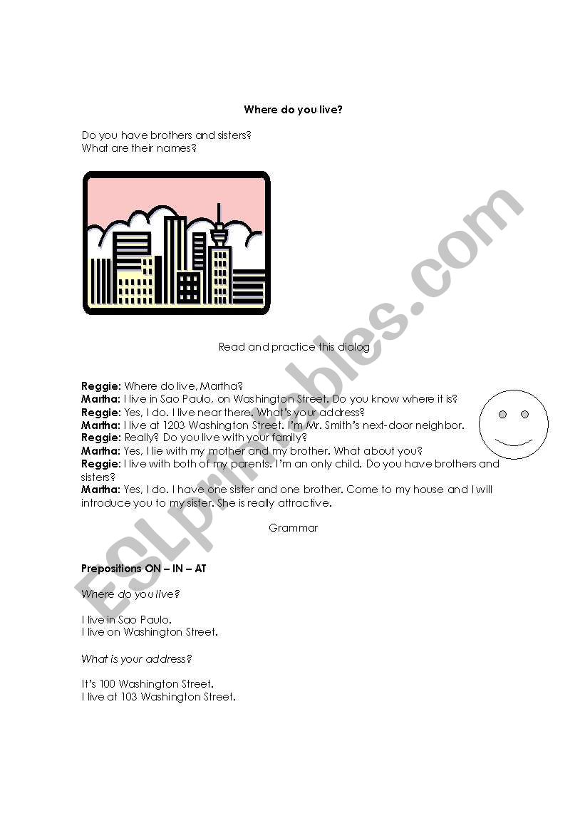 Where do you live? worksheet