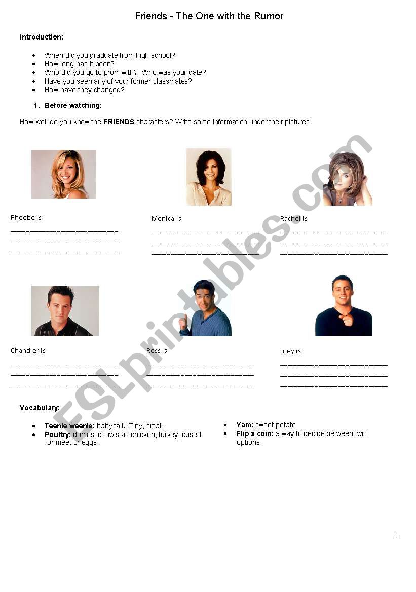 Thanksgiving activity - Friends - The One with the Rumor