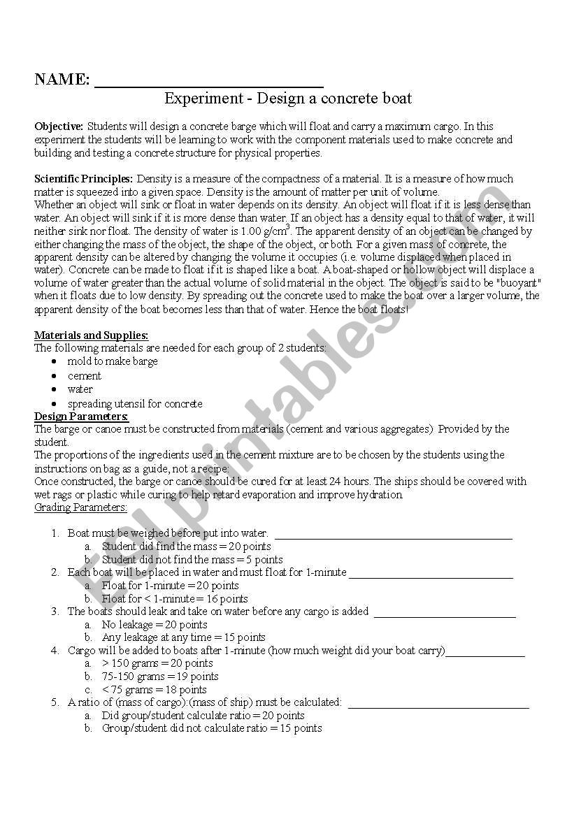 Density worksheet