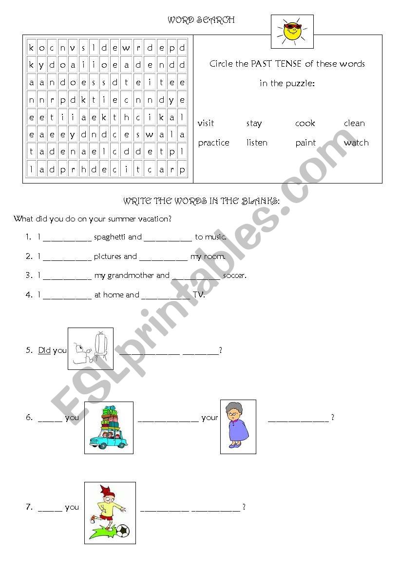 Simple Past Summer Vacation Worksheet 