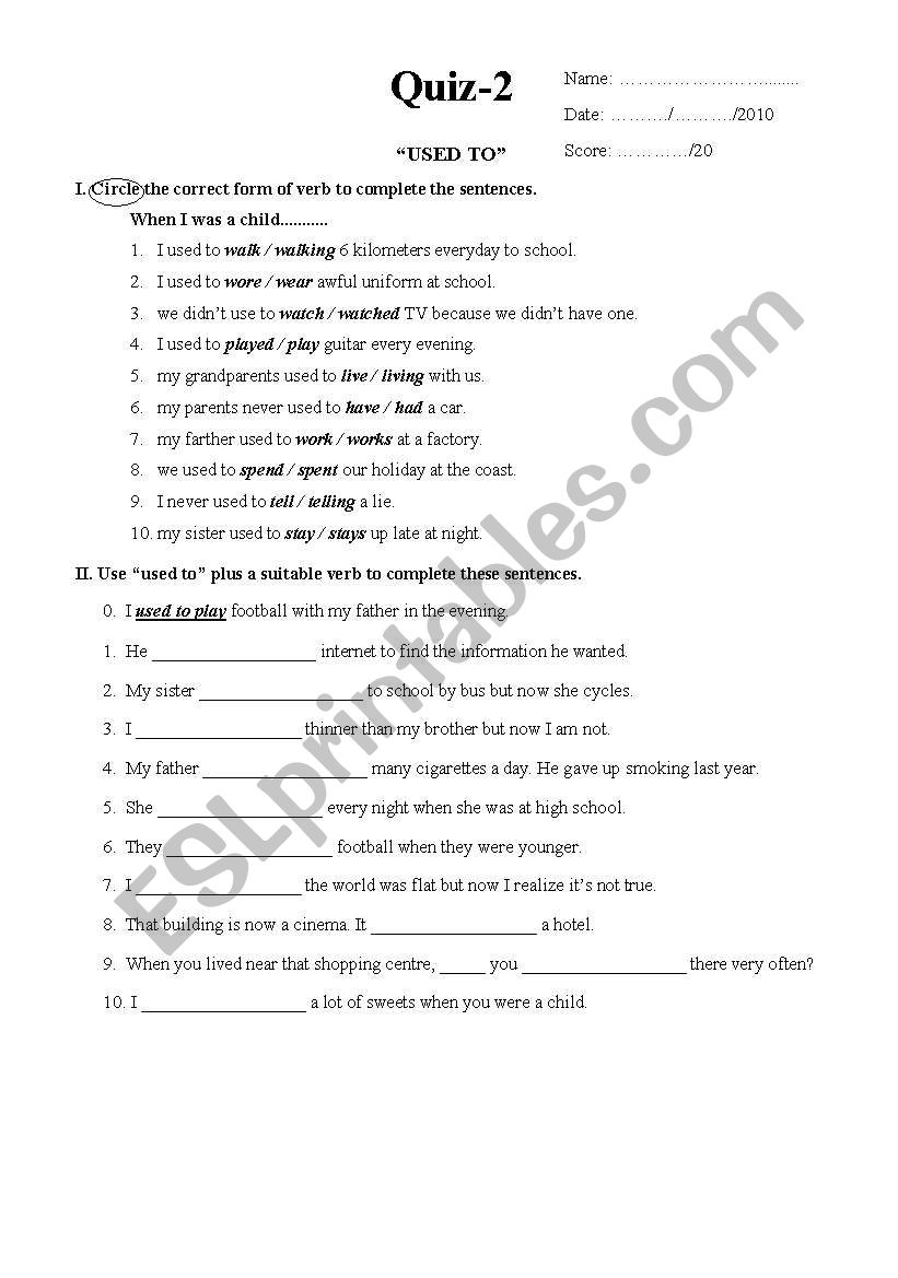 Quiz worksheet