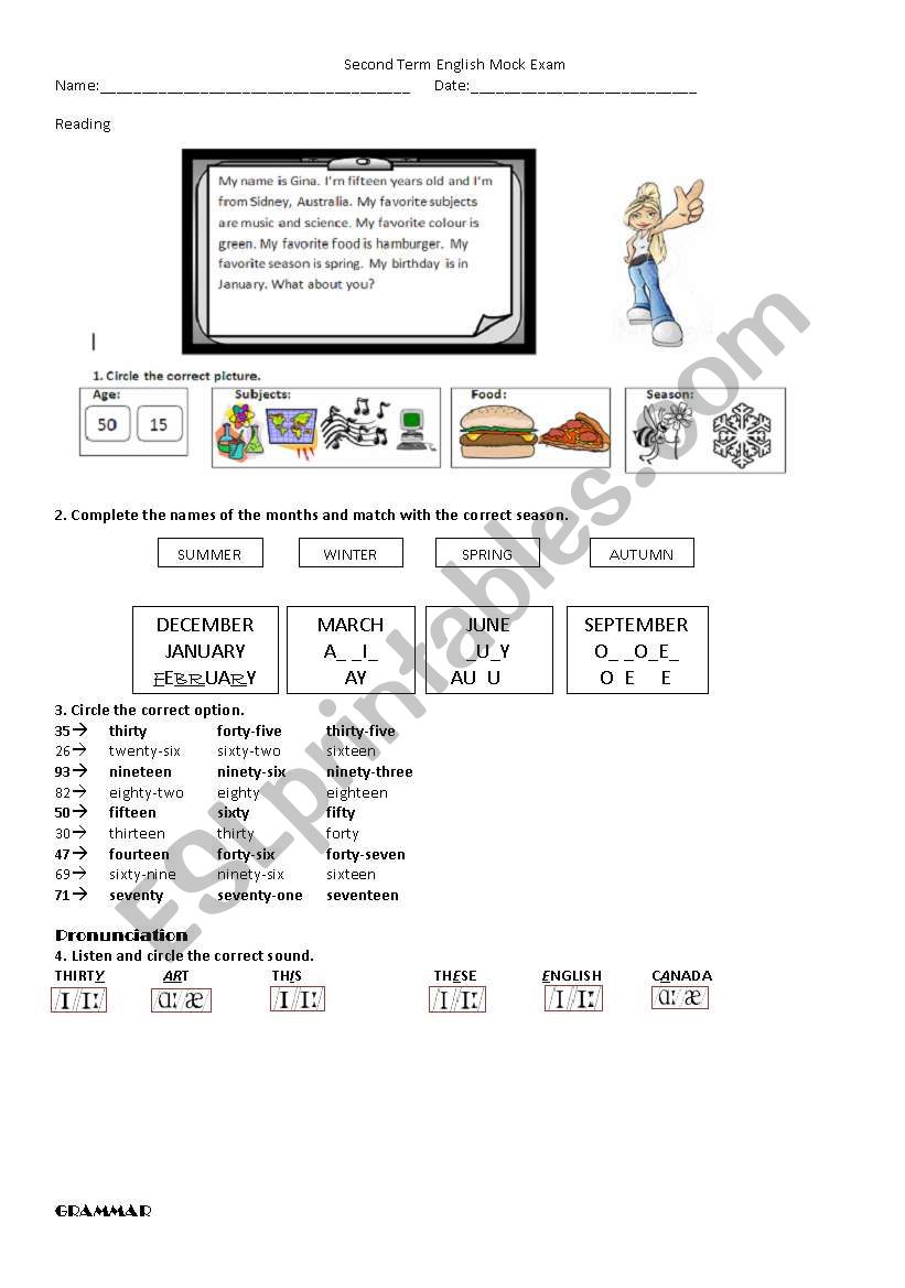 exam for elementary worksheet