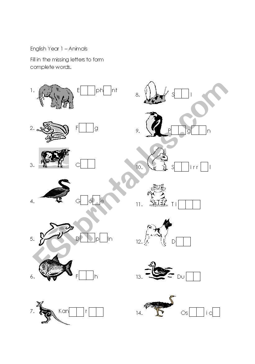 animals worksheet