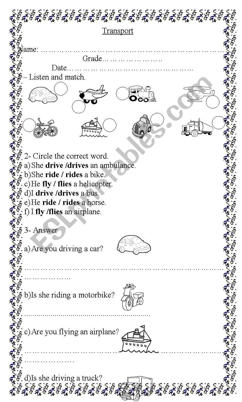 transport worksheet