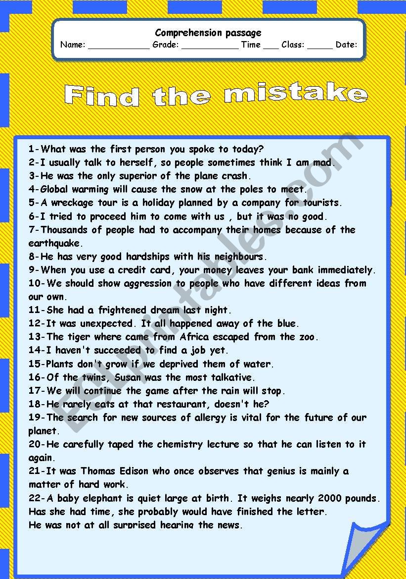 mistakes worksheet