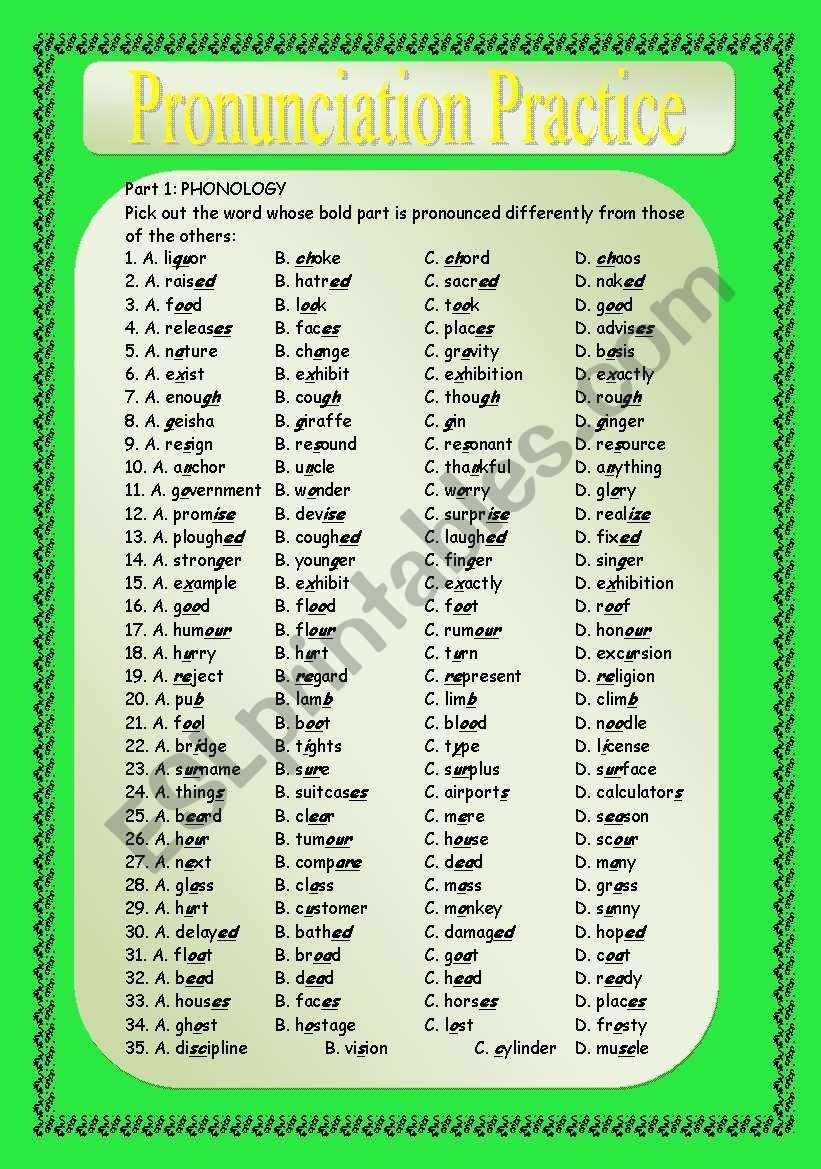 pronunciation practice worksheet