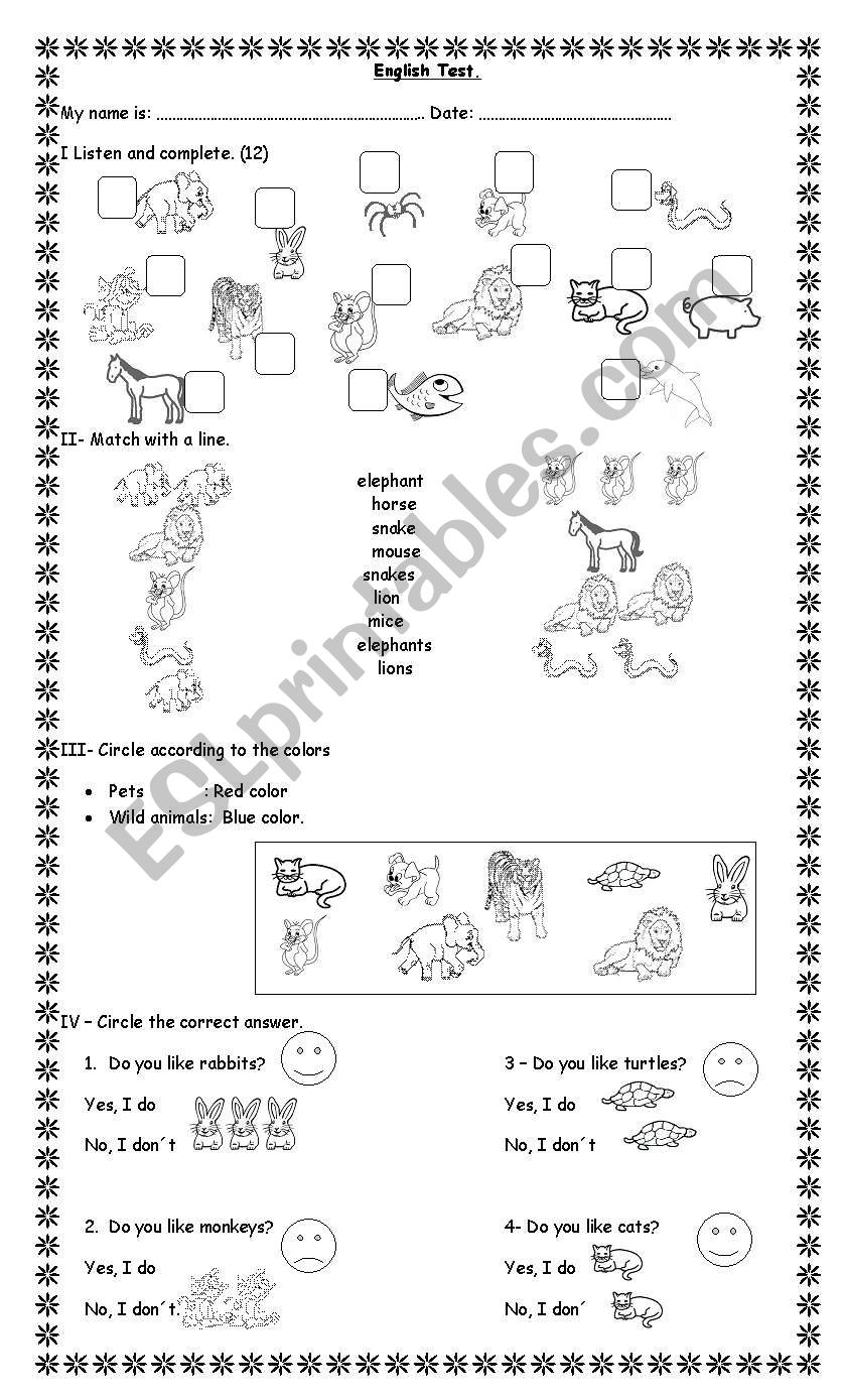 animals worksheet